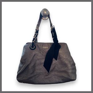 Kate Spade Silver Pebbled Leather Hand Bag with Bow and Hardware Details